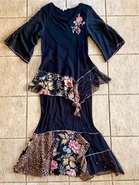 Vtg Spencer Alexis 2 Piece Tunic Maxi Skirt Sz 1X Patchwork Artsy Floral Witchy